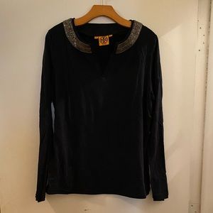 Tory Burch Jeweled Collar Long Sleeve Tee